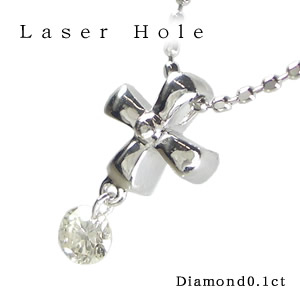 【レーザーホール】天然ダイヤモンドネックレス K18WG(ホワイトゴールド) クロスネックレス　一粒ダイヤモンド画像