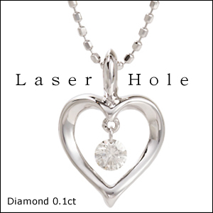 【レーザーホール】天然ダイヤモンドネックレス/K18WG(ホワイトゴールド) 　オープンハート　ハートネックレス　一粒ダイヤモンド画像