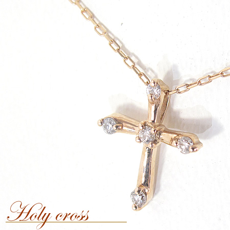 クロスモチーフ　ピンクゴールド　ネックレス　ダイヤモンド0.1ctの画像