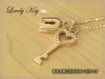 【lovely key】天然ダイヤモンドネックレス/K18PG（ピンクゴールド）キーモチーフ　ダイヤネックレス　ピンクゴールドネックレスの画像