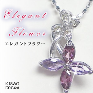 【Elegant Flower】ロードライトガーネットネックレス/K18WG（ホワイトゴールド）フラワーネックレス　１８金画像