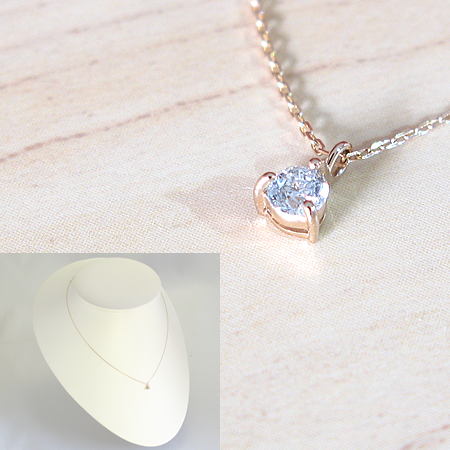 【上質光る一粒ダイヤモンド】天然ダイヤモンドネックレス/１８金ピンクゴールド(K18PG)ダイヤネックレスの画像