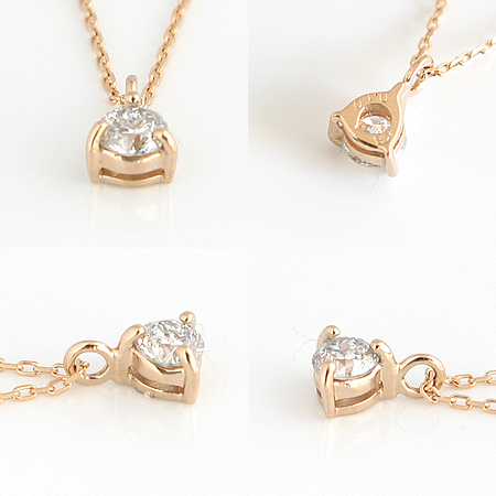 【上質光る一粒ダイヤモンド】天然ダイヤモンドネックレス/１８金ピンクゴールド(K18PG)ダイヤネックレスの画像