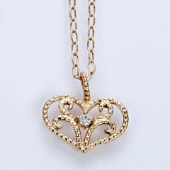 【アンティーク　プチハートネックレス  】k10天然ダイヤモンド0.01ctネックレスの画像