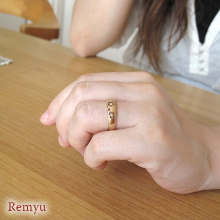 【Remyu】ボリュームフラワーリング　透かし柄　ダイヤモンドリング　ピンクゴールドリング　K18PG画像