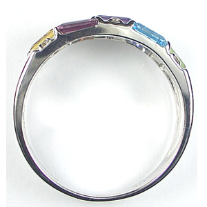 【セブンカラーアミュレット】0.05ct天然ダイヤモンド・K10or18Kホワイトゴールド・マルチリング・バケットカット 指輪マルチカラー画像