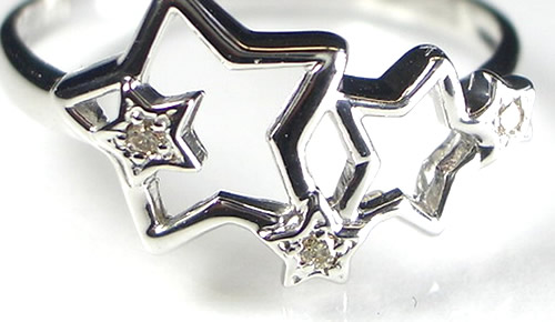【スターリング】星型☆天然ダイヤモンドリング/K10WG（ホワイトゴールド）天然ダイヤリング　指輪４月誕生石画像