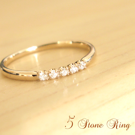天然ダイヤモンドリング/K18WG（ホワイトゴールド） K18PG （ピンクゴールド）18金　天然ダイヤリング　ファイブストーン　5ストーン☆４月誕生石の指輪画像