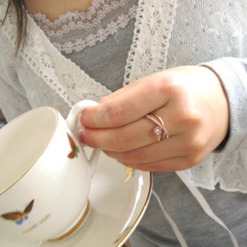 クロス×フラワー天然ピンクトパーズ×ピンクゴールドorホワイトゴールドリング☆18金ゴールド指輪☆11月誕生石トパーズ　鑑別付の画像