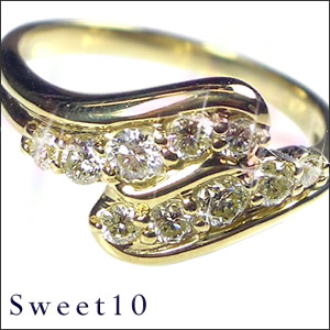 sweet10【0.5ctダイヤリング】ダイヤモンドイエローゴールドリング/K18YG指輪☆結婚１０年目の記念に贈るスイート10 １８金画像