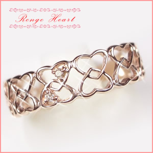 【ハートレースリング】天然ダイヤモンド×ピンクゴールド×リング　４月誕生石のダイヤモンド指輪 ダイヤリング画像