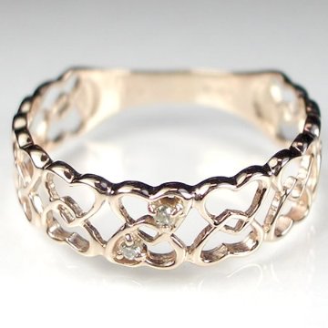 【ハートレースリング】天然ダイヤモンド×ピンクゴールド×リング　４月誕生石のダイヤモンド指輪 ダイヤリング画像