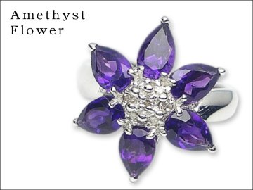 【Amethyst Flower】アメジスト・ダイヤモンドリング/K18WG（ホワイトゴールド）指輪 2月誕生石アミジストリング画像