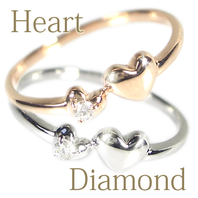 【大人めかわいい】プチハートリング×ダイヤモンド×PG・WG・Pt900（ピンクゴールド・ホワイトゴールド・プラチナ）指輪☆4月誕生石のダイヤリング画像