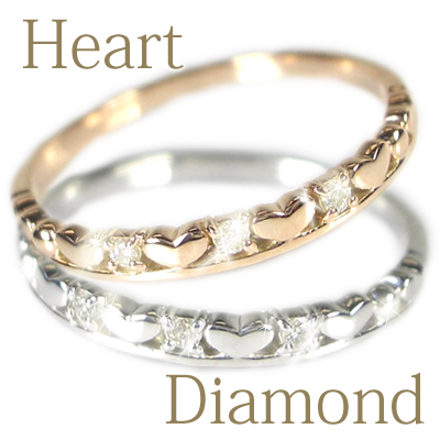 【大人めかわいい】ハートダイヤモンドリング/PG・WG・Pt900（ピンクゴールド・ホワイトゴールド・プラチナ）指輪☆4月誕生石のリングの画像