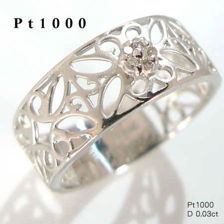 【純プラチナ ダイヤモンドリング】アンティーク レースのプラチナリングプラチナ1000×ダイヤ指輪　クラシカル画像