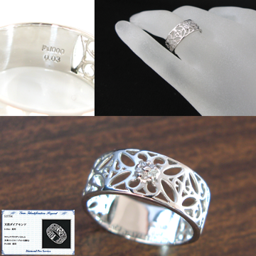 【純プラチナ ダイヤモンドリング】アンティーク レースのプラチナリングプラチナ1000×ダイヤ指輪　クラシカル画像