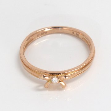 【リボン　ピンキーリング】天然ダイヤモンド×ピンクゴールド（18金）/４月誕生石 指輪画像