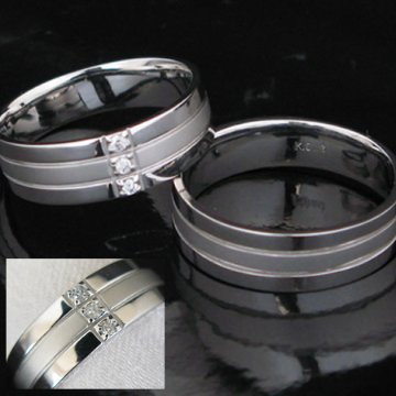 K18クロス【ペアリング】ペアリング　天然ダイヤモンド×ホワイトorピンク orイエローゴールドリング（K18）マリッジリング　結婚指輪画像