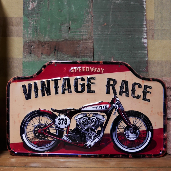  アンティーク エンボス プレート Vintage Race ブリキ看板 インテリア バイク オートバイ アメリカン雑貨画像