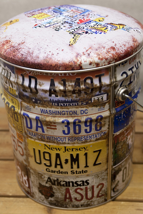  ペール缶スツール　ナンバープレート 収納ボックス  アメリカン雑貨画像