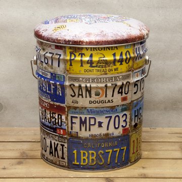  ペール缶スツール　ナンバープレート 収納ボックス  アメリカン雑貨画像