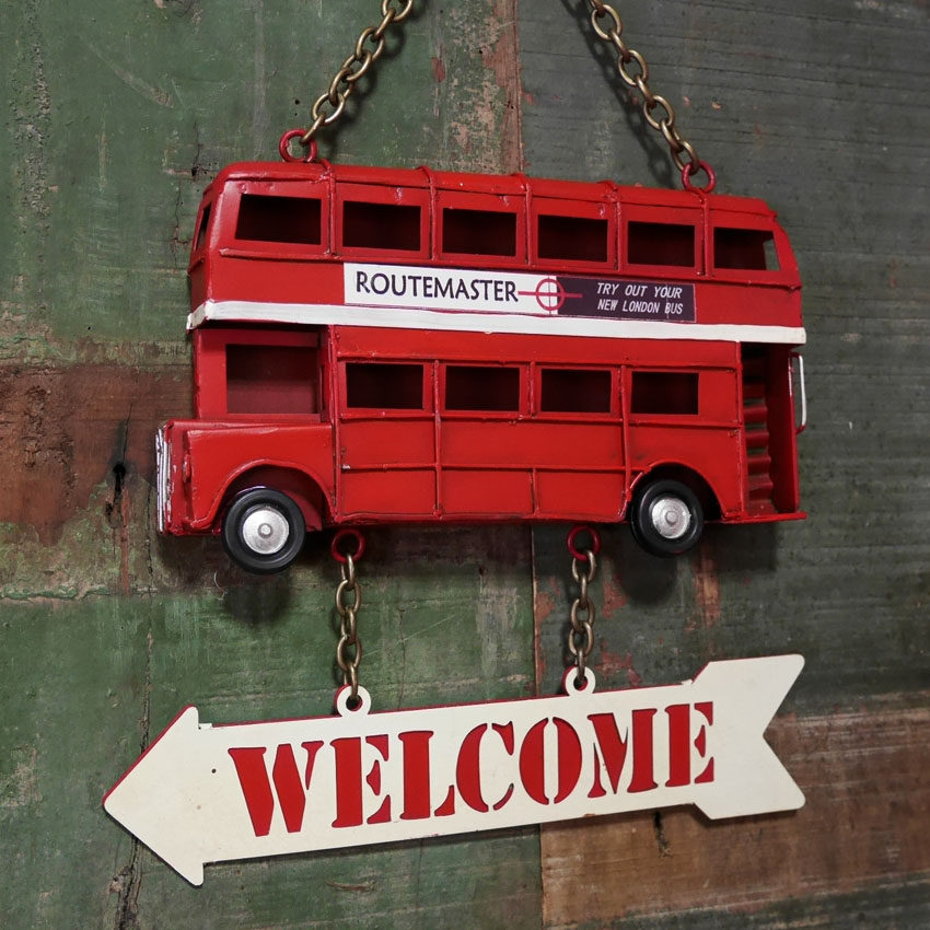 ロンドンバス ウェルカムプレート ノスタルジックデコ 【ウエルカム】ブリキ看板　アメリカン雑貨画像