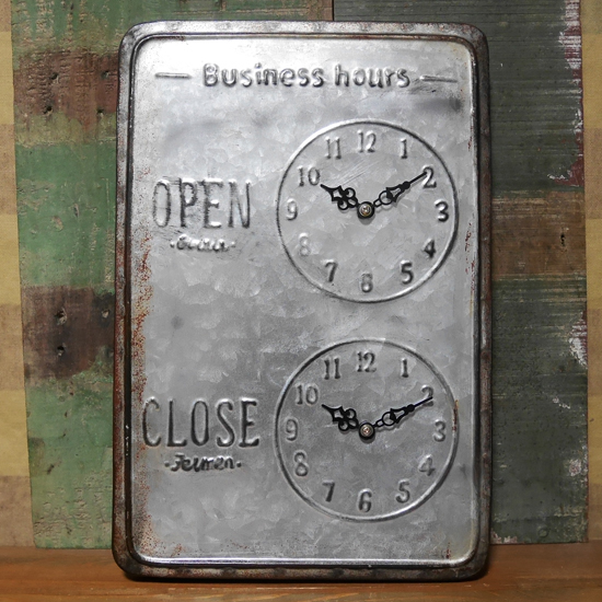 アンティーク調 ウォールプレート メタル OPEN CLOSE タイムアナウンスブリキ看板　アメリカン雑貨の画像