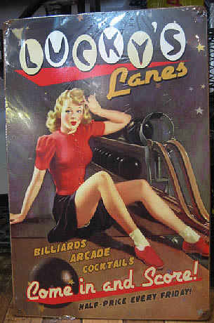 スティール看板【Lucky Lanes】  ヴィンテージティンサインプレート　アメリカン雑貨画像