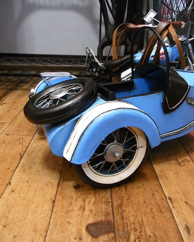 サイドカーB 【ブルー】 ブリキのおもちゃ ブリキ製オートバイ アメリカン雑貨画像
