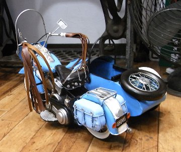 サイドカーB 【ブルー】 ブリキのおもちゃ ブリキ製オートバイ アメリカン雑貨画像