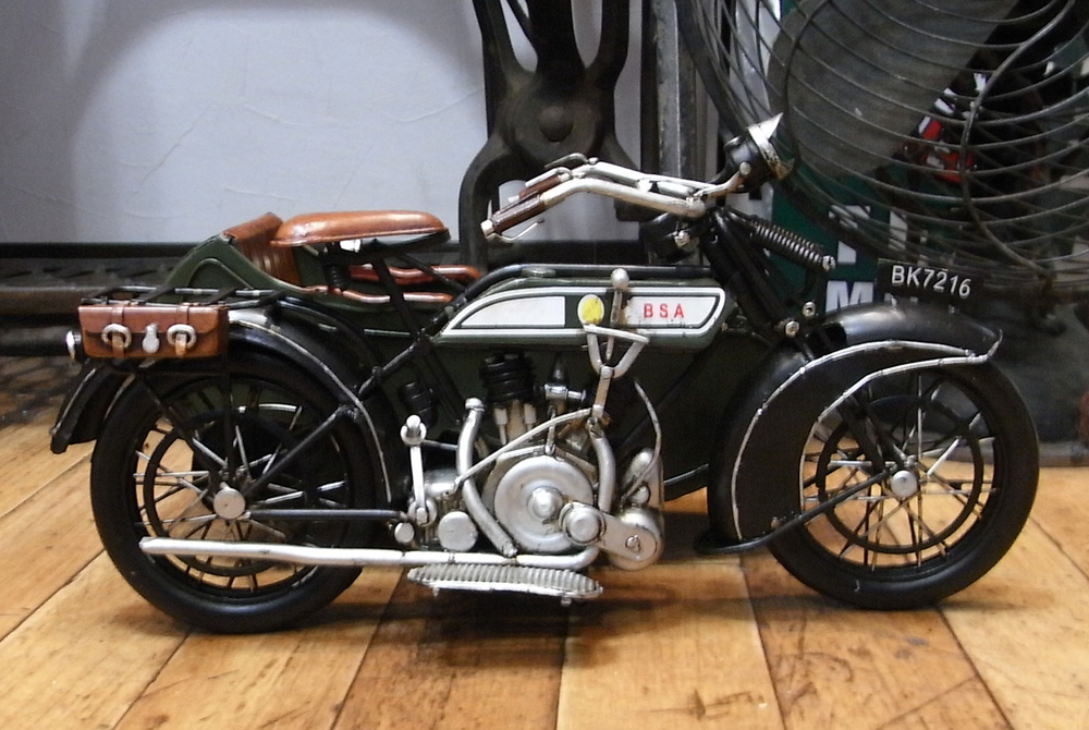 サイドカーC 【グリーン】 ブリキのおもちゃ ブリキ製オートバイ アメリカン雑貨画像