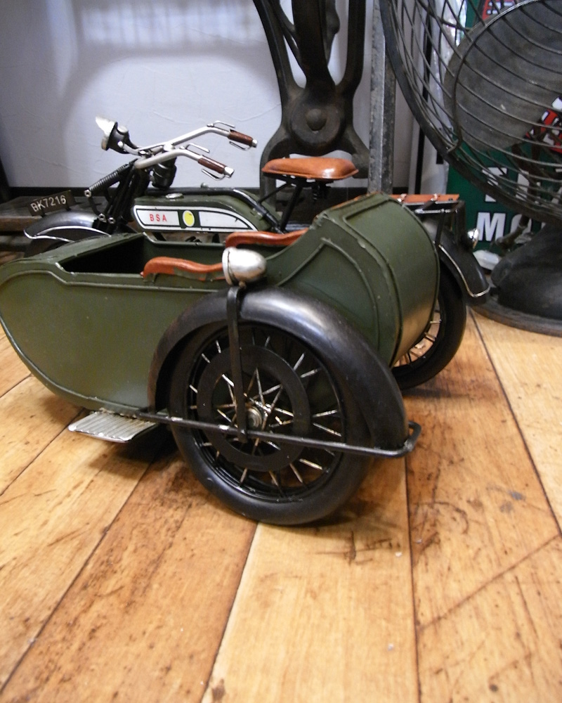 サイドカーC 【グリーン】 ブリキのおもちゃ ブリキ製オートバイ アメリカン雑貨画像