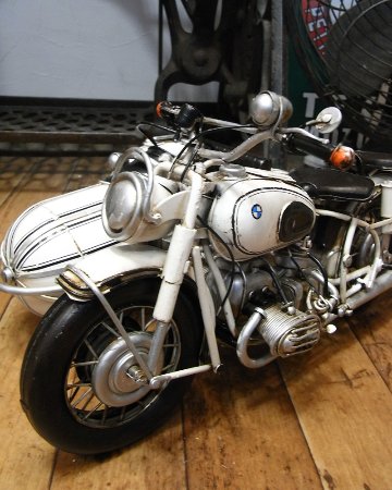 ブリキのおもちゃ サイドカー バイク BMW ブリキ製オートバイ アメリカン雑貨画像