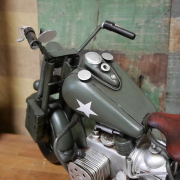 アーミーモデルオートバイ ブリキのおもちゃ ブリキ製オートバイ アメリカン雑貨画像