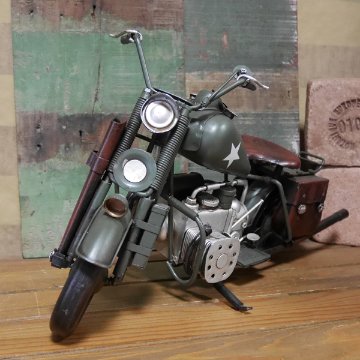 アーミーモデルオートバイ ブリキのおもちゃ ブリキ製オートバイ アメリカン雑貨画像