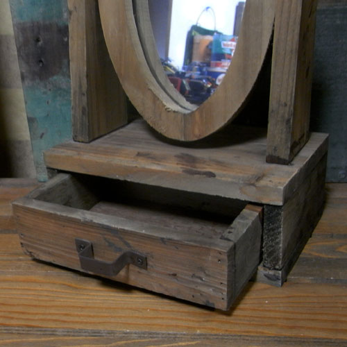 アンティーク 木製 スタンド ミラー 卓上 鏡　レトロインテリア　画像