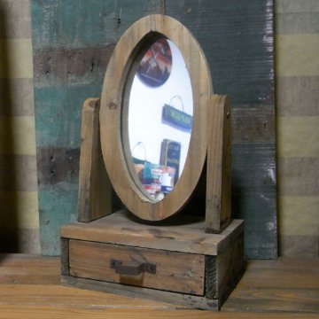 アンティーク 木製 スタンド ミラー 卓上 鏡　レトロインテリア　画像