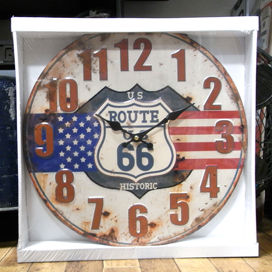 US ルート66 エンボス掛け時計 ブリキ製掛け時計　アメリカンインテリアの画像