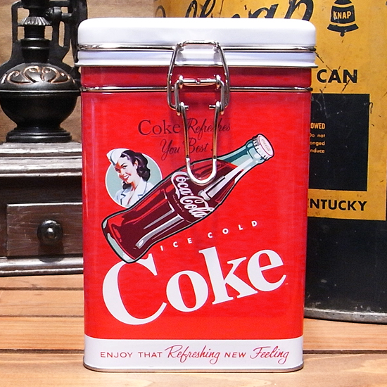 コカコーラ スクエアキャニスター缶 Coke アメリカン雑貨画像