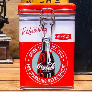 コカコーラ スクエアキャニスター缶 Refreshing アメリカン雑貨画像