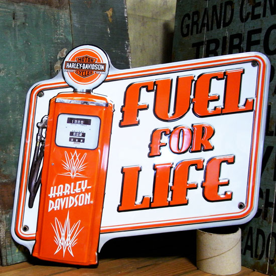 ハーレーダビッドソン FUEL FOR LIFE ダイカット メタルサインプレート　アメリカ雑貨