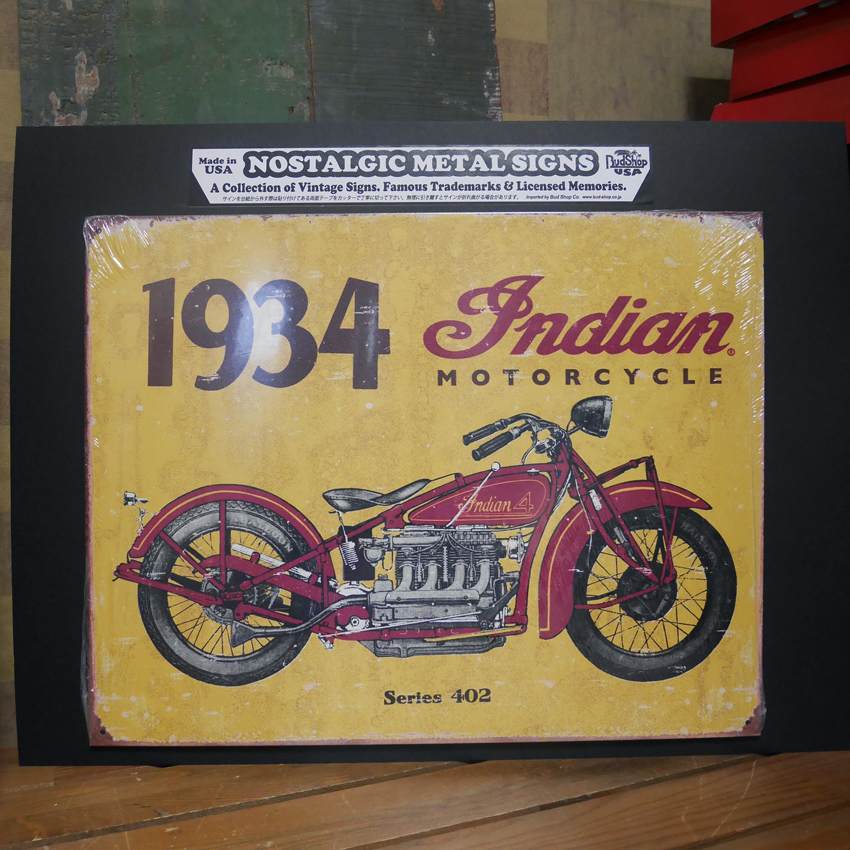 インディアン ブリキ看板 1934 Indian Motorcycle バイク アメリカン