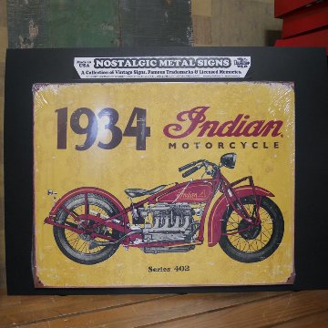 インディアン ブリキ看板 1934 Indian Motorcycle バイク インテリア画像