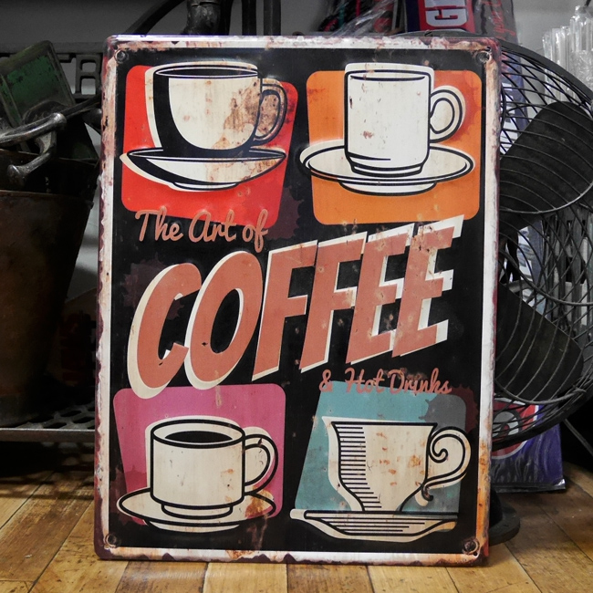 ブリキ看板 アンティーク エンボス プレート The art of Coffee コーヒー アメリカン雑貨画像