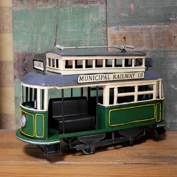 トロリーカー 路面電車 ブリキのおもちゃ 鉄道 トラム アンティーク インテリア画像