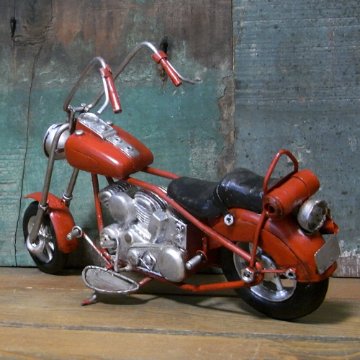 ブリキのおもちゃ チョッパーバイク レッド インテリア オートバイ画像