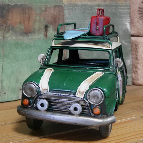 ミニクーパーカードスタンドキャリーカー ブリキのおもちゃ  インテリア自動車 アメリカン雑貨画像
