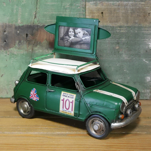 ミニクーパーカードスタンドキャリーカー ブリキのおもちゃ  インテリア自動車 アメリカン雑貨画像