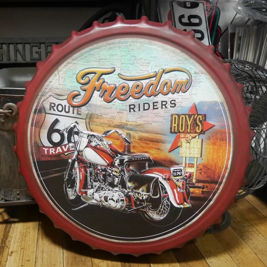  ルート66 王冠型 ブリキ看板 エンボス ボトルキャップサイン ROUTE66 アメリカン雑貨の画像